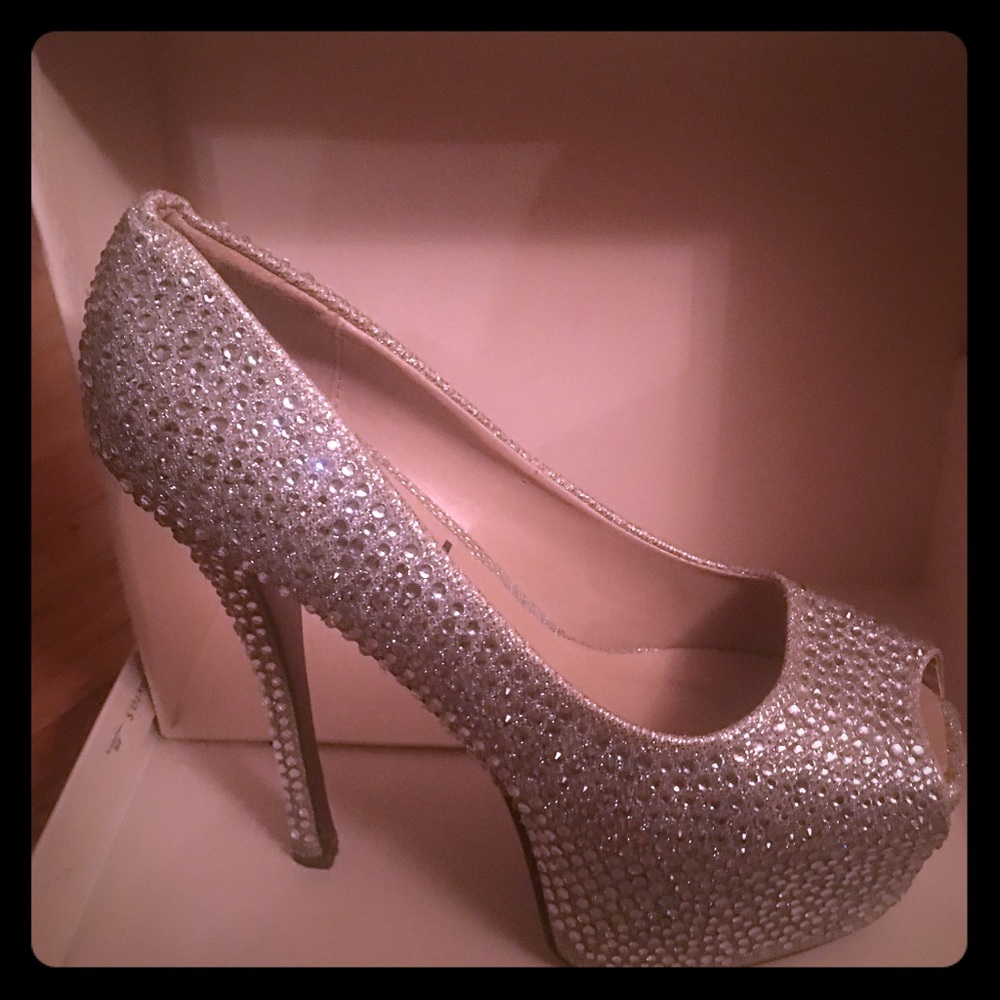 Silver Rhinestone Platform 6in Heels